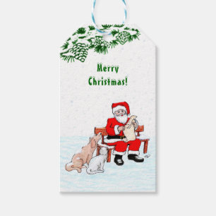 Merry Christmas! Santa Claus with Cat and Dog Gift Tags