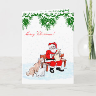 Merry Christmas - Santa Claus with Cat and Dog Holiday Card