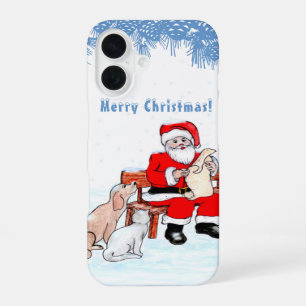Merry Christmas - Santa Claus with Cat and Dog iPhone 16 Case