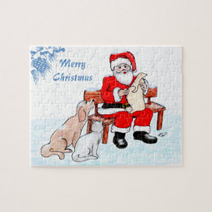 Merry Christmas - Santa Claus with Cat and Dog Jigsaw Puzzle