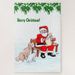 Merry Christmas - Santa Claus with Cat and Dog Jigsaw Puzzle