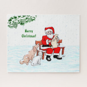 Merry Christmas! Santa Claus with Cat and Dog Jigsaw Puzzle