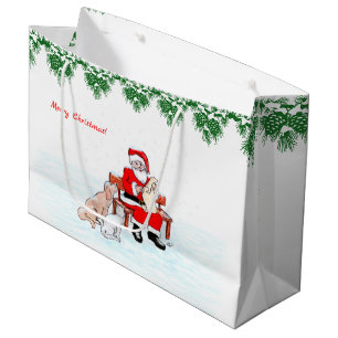 Merry Christmas! Santa Claus with Cat and Dog Large Gift Bag