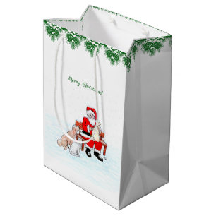 Merry Christmas! Santa Claus with Cat and Dog Medium Gift Bag