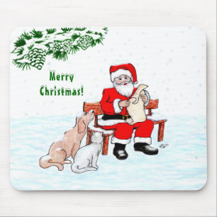 Merry Christmas! Santa Claus with Cat and Dog Mouse Mat