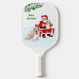 Merry Christmas! Santa Claus with Cat and Dog Pickleball Paddle