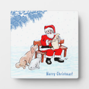 Merry Christmas - Santa Claus with Cat and Dog Plaque