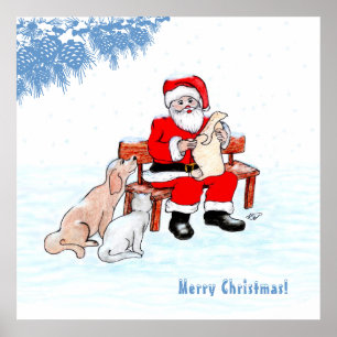 Merry Christmas - Santa Claus with Cat and Dog Poster
