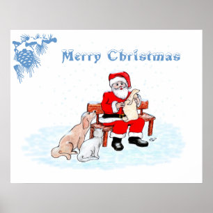 Merry Christmas - Santa Claus with Cat and Dog Poster