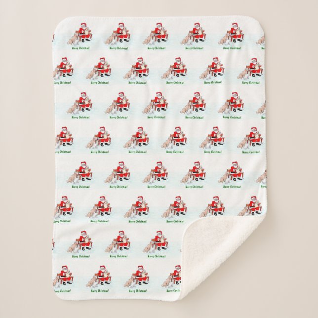 Merry Christmas! Santa Claus with Cat and Dog Sherpa Blanket (Front)