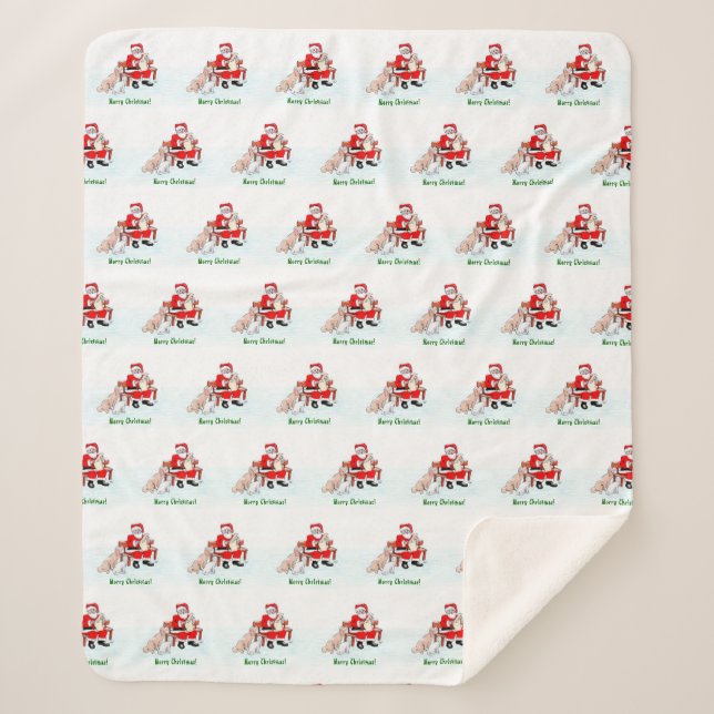 Merry Christmas! Santa Claus with Cat and Dog Sherpa Blanket (Front)