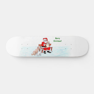 Merry Christmas! Santa Claus with Cat and Dog Skateboard