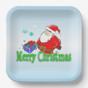 Merry Christmas Santa Claus with Gift  Paper Plate