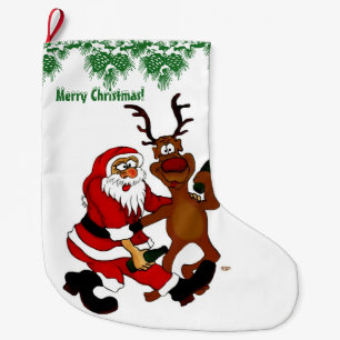 Merry Christmas! Santa Claus with moose Large Christmas Stocking