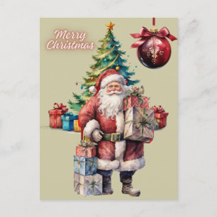Merry Christmas Santa Claus with Presents Holiday Postcard