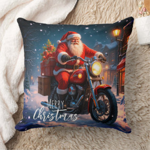 Merry Christmas Santa Clause On Motorcycle Cushion