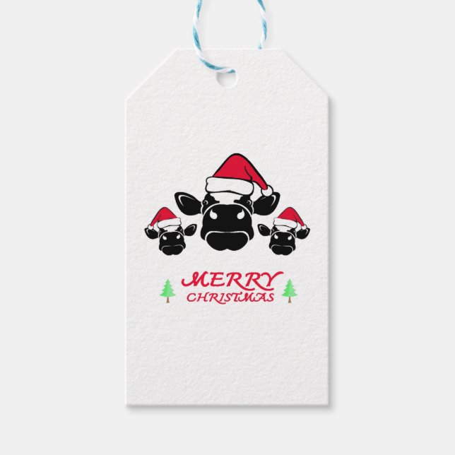 Merry Christmas Santa Cow Gift Tags (Front)