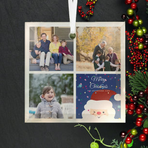 Merry Christmas Santa & Cute Family Photo Collage Glass Tree Decoration