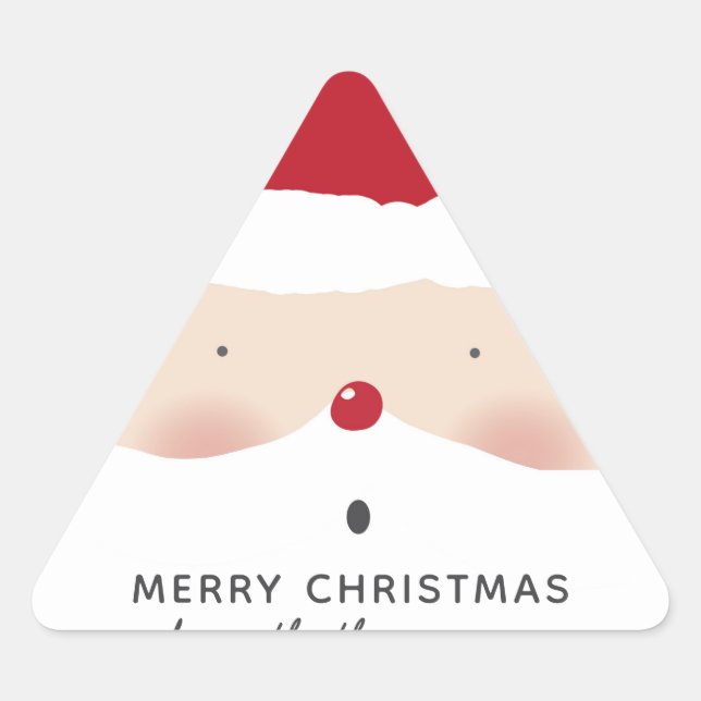 Merry Christmas Santa Cute Fun Personalised Name Triangle Sticker (Front)