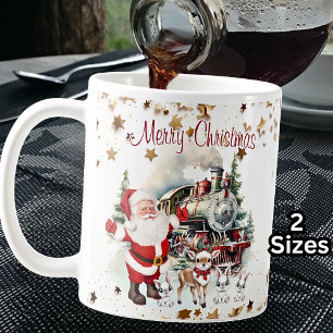 Merry Christmas Santa Deer Bunnies Steam Train Coffee Mug