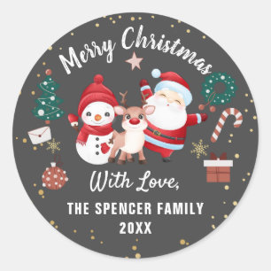 Merry Christmas Santa Deer Snowman Holiday Classic Round Sticker