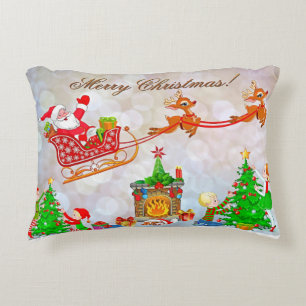 Merry Christmas Santa Delivering Gifts Decorative Cushion