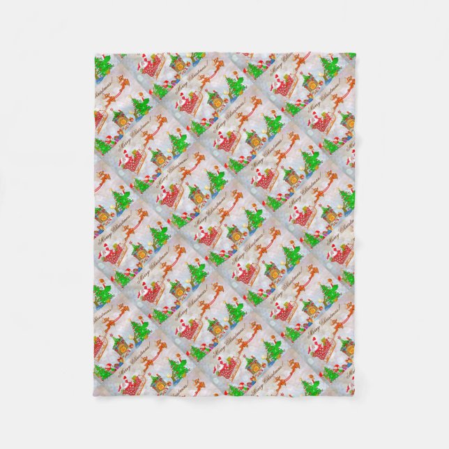 Merry Christmas Santa Delivering Gifts Fleece Blanket (Front)
