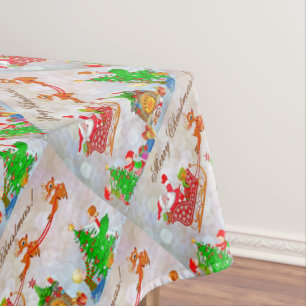 Merry Christmas Santa Delivering Gifts Tablecloth