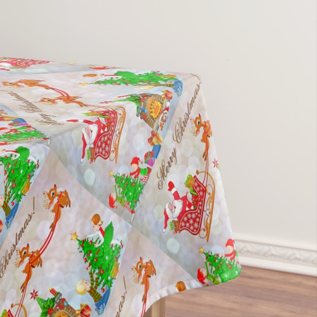 Merry Christmas Santa Delivering Gifts Tablecloth (In Situ)