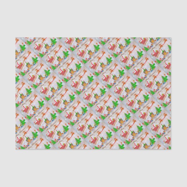 Merry Christmas Santa Delivering Gifts Tissue Paper (Front)