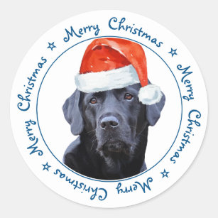 Merry Christmas Santa Dog Black Labrador Classic Round Sticker