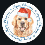 Merry Christmas Santa Dog Golden Retriever Classic Round Sticker<br><div class="desc">Send Christmas greetings with this adorable Merry Christmas Golden Retriever Santa Dog stickers. This Golden Retriever christmas sticker will be a favourite among Golden Retriever lovers. Visit our collection for matching Golden Retriever christmas cards, home decor, and gifts. COPYRIGHT © 2020 Judy Burrows, Black Dog Art - All Rights Reserved,...</div>