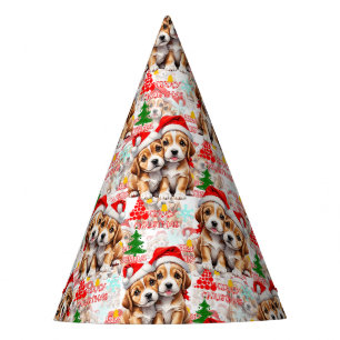 Merry Christmas Santa Dog Puppy Design Party Hat