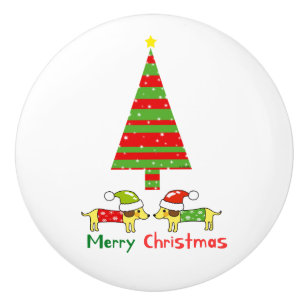 Merry Christmas (Santa dogs) Ceramic Knob