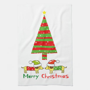 Merry Christmas (Santa dogs) Tea Towel