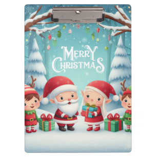 Merry Christmas/santa/elves snow Clipboard