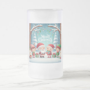 Merry Christmas/santa/elves snow Frosted Glass Beer Mug
