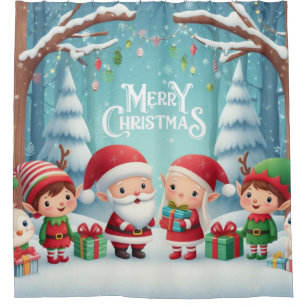 Merry Christmas/santa/elves snow Shower Curtain