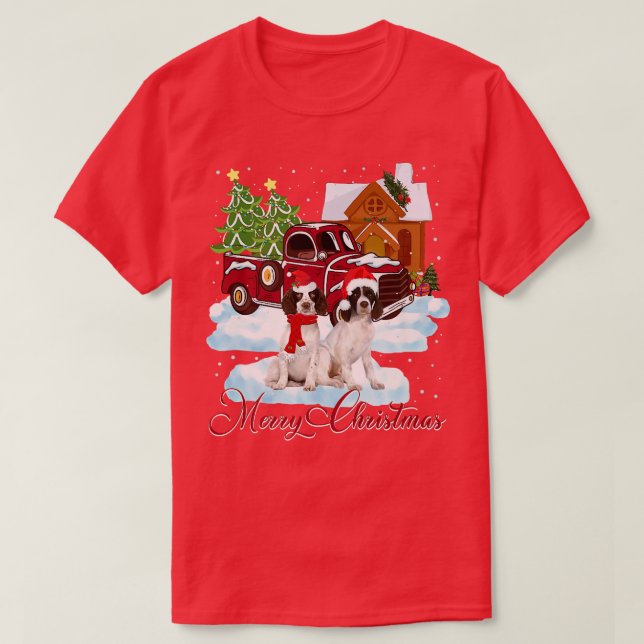 Merry Christmas Santa English Springer Spaniel Dog T-Shirt (Design Front)