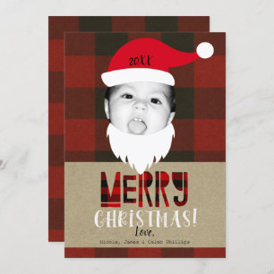 Merry Christmas Santa Face Cute Photo Holiday Invitation