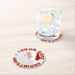 Merry Christmas Santa Face-Scalloped Coasters