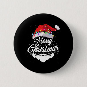 Merry Christmas Santa Face With Red Hat Lights Xma 6 Cm Round Badge