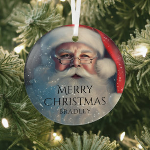 Merry Christmas Santa Festive Winter Holidays  Glass Tree Decoration