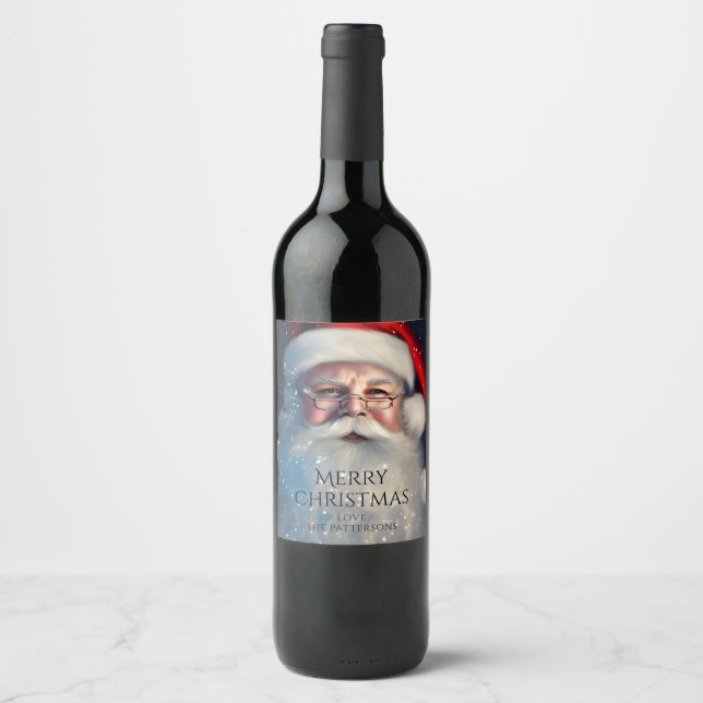Merry Christmas Santa Festive Winter Holidays Wine Label (Front)