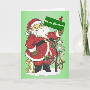 Merry Christmas Santa Forest Animals Tree Snow Holiday Card