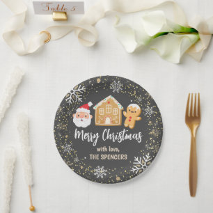 Merry Christmas Santa Gingerbread House Party Paper Plate