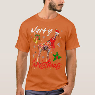 Merry Christmas Santa Giraffe Xmas Lights Funny Fa T-Shirt