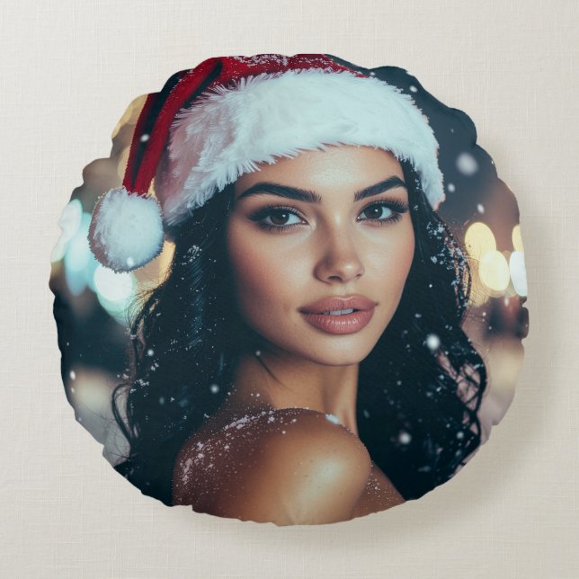 Merry Christmas - Santa Girl Round Cushion (Front)