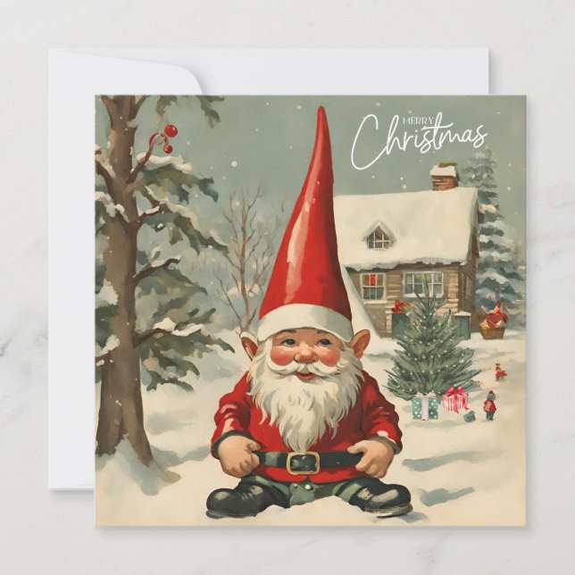 Merry Christmas Santa Gnome  Holiday Card (Front)