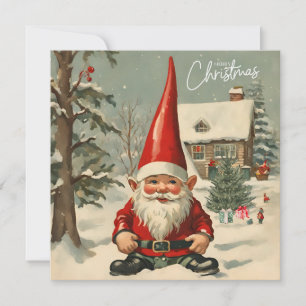 Merry Christmas Santa Gnome  Holiday Card